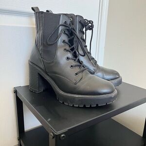 MIA Black Lace-Up Chunky Heel Boots